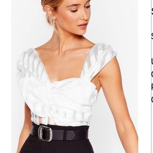 NWT Nasty Gal Stripe Organza Crop Top WHITE size 4